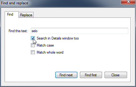 Search in Details window option