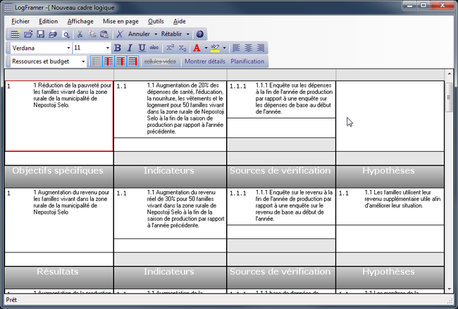 Importation d'un cadre logique existant à partir d'un fichier MS Excel