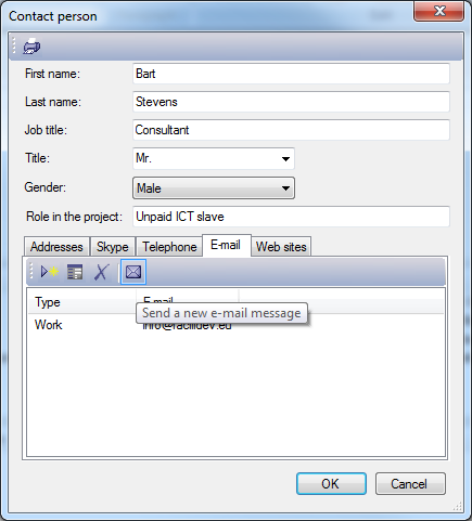 The contact dialog allows you to complete detailed information about a person