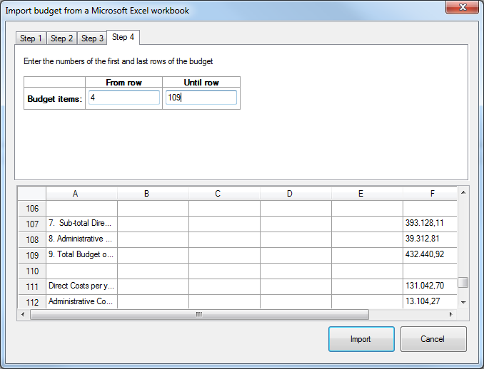 Import budget from Excel - step 4