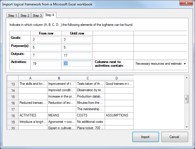 Importing a logframe made in Microsoft Excel