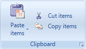 The clipboard section of the Items toolbar