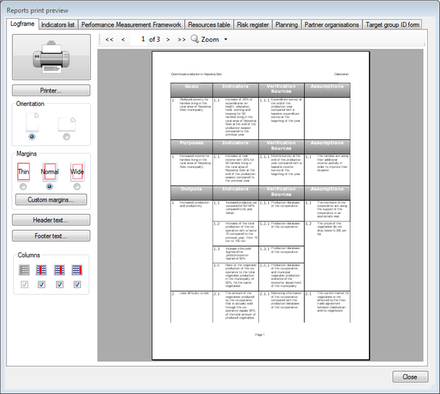 Reports print preview dialog