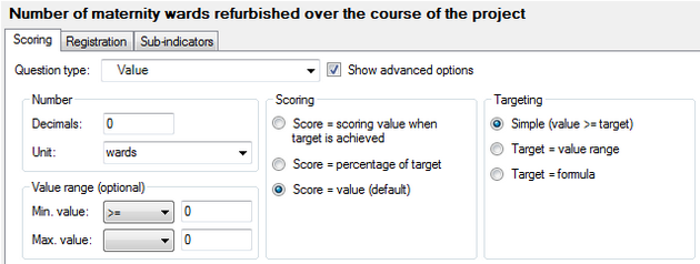 Indicator scoring options