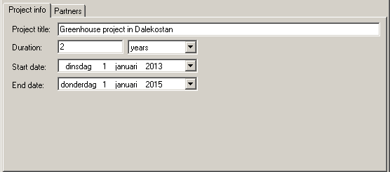 Example of Project Info Details window