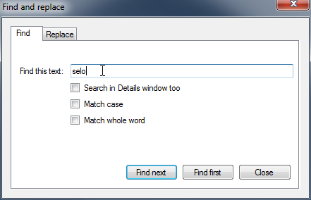 The new Find dialog in Logframer 1.1
