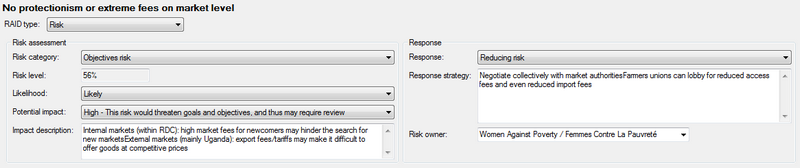 Information for the risk register in the Details pane